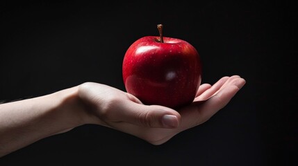 A hand holding a red apple.