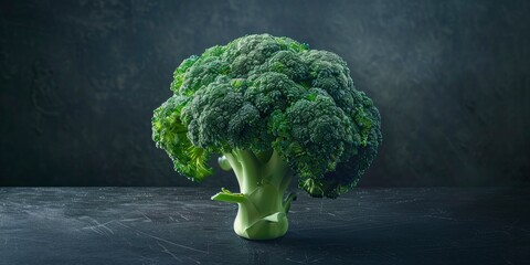 piece of broccoli on a dark gray background