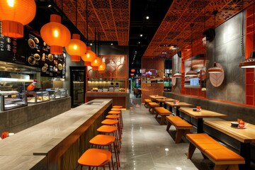 quick service restaurant interior . ai generated