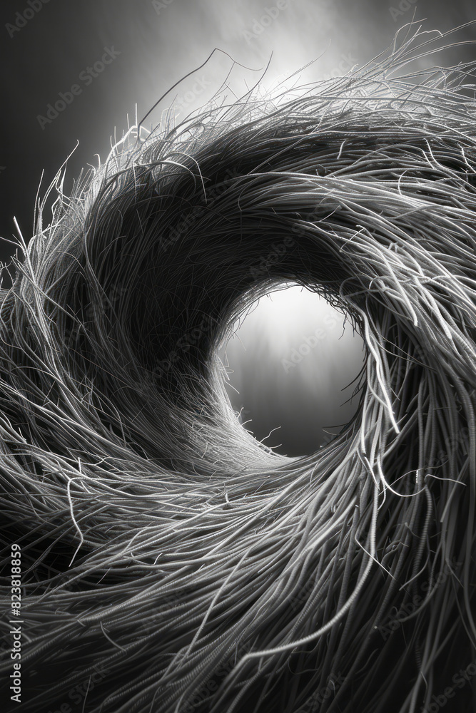 Aufkleber artistic rendering of a nest made of swirling organic lines and shapes, creating a fluid and dynamic