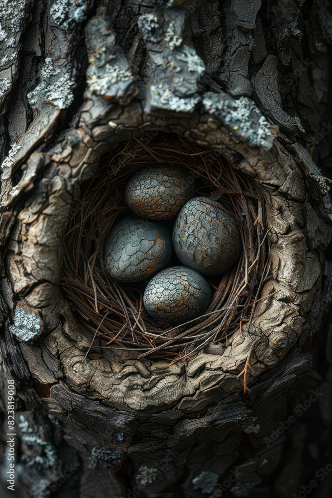 Aufkleber illustration of a nest using overlapping circles and ellipses, representing the layers and intricacy