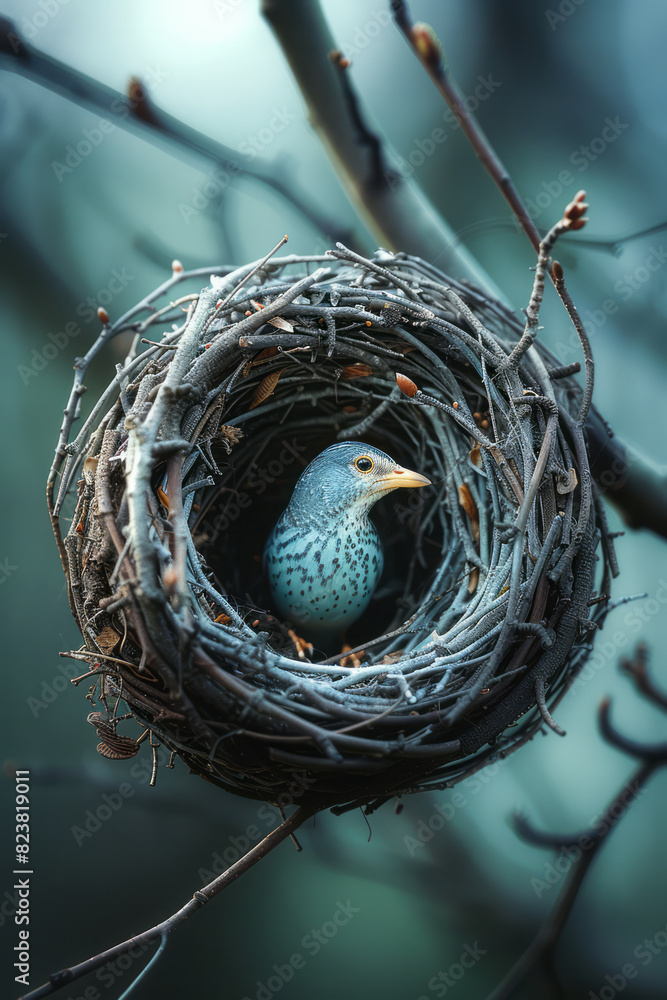 Aufkleber illustration of a nest using overlapping circles and ellipses, representing the layers and intricacy