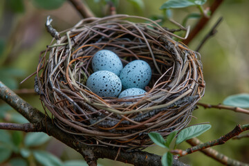 Obraz premium Illustration of a nest using a lattice of geometric lines, resembling the intricate weaving of natural nests,
