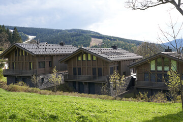 Fototapeta premium Spindleruv Mlyn, Czech Republic - April 27, 2024 - Architecture of Spindleruv Mlyn at the beginning of spring. Mountain town near Hradec Kralove