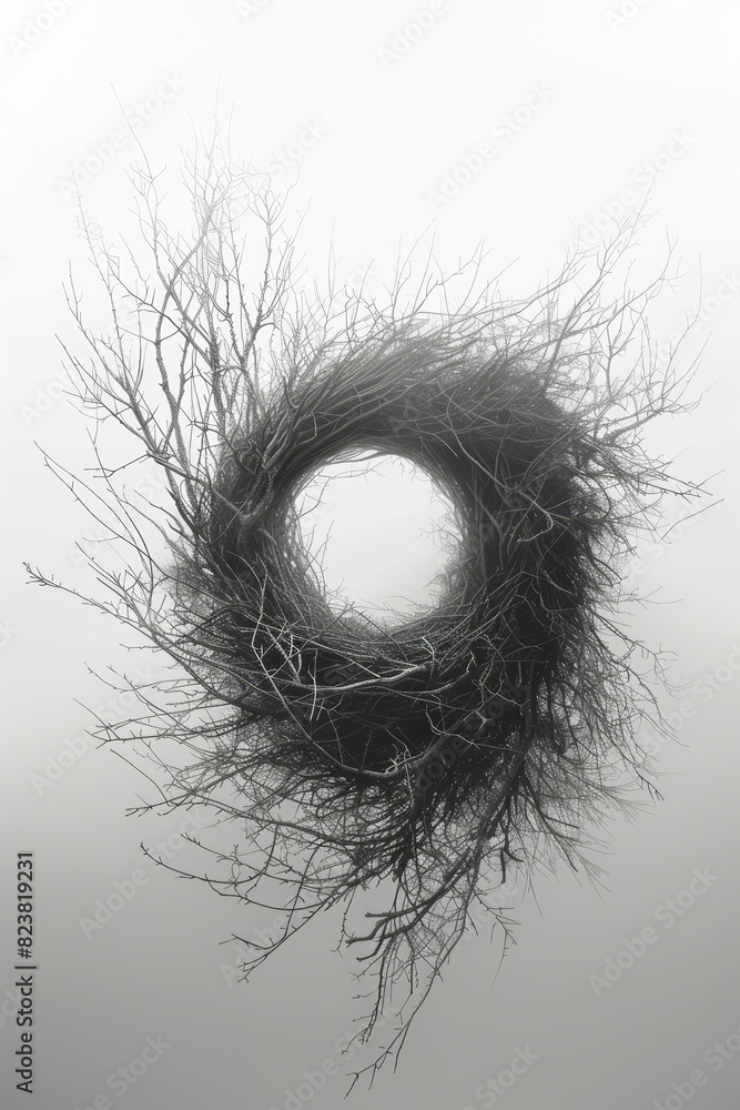 Aufkleber artistic rendering of a nest composed of angular lines and shapes, creating a sharp and modern aesth