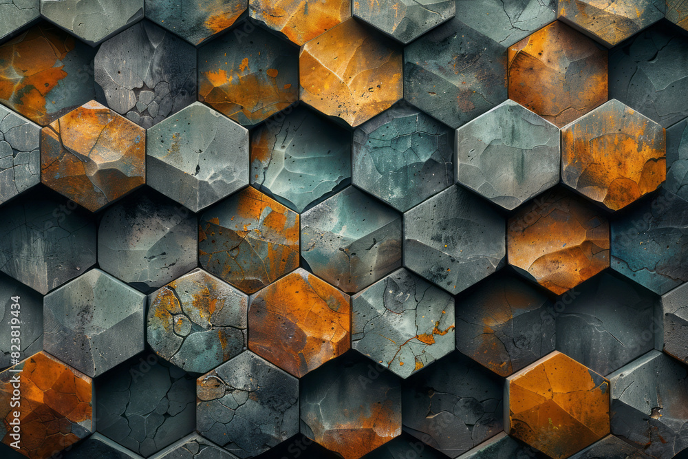 Aufkleber illustration of a nest composed of overlapping hexagonal tiles, resembling the structure of honeycom