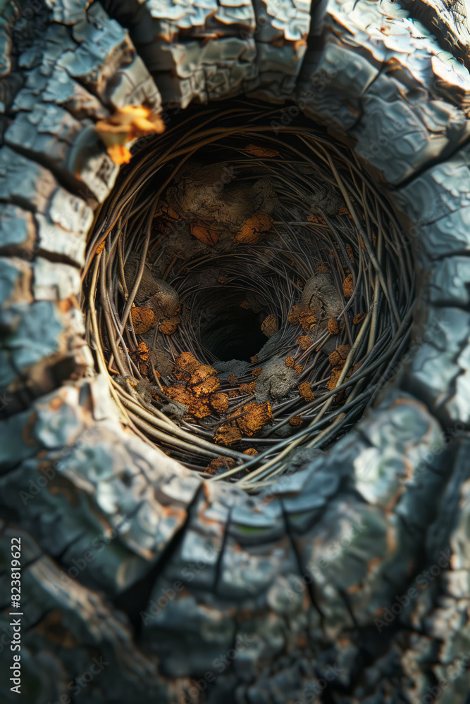 Poster artistic rendering of a nest composed of overlapping geometric and organic shapes, reflecting the co