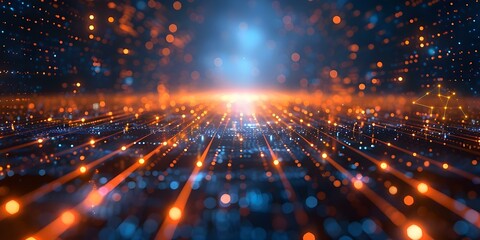 Obraz premium Futuristic Tech Background: Glowing Lines, Dots, and Blurred Elements. Concept Futuristic Technology, Glowing Lines, Dots, Blurred Elements