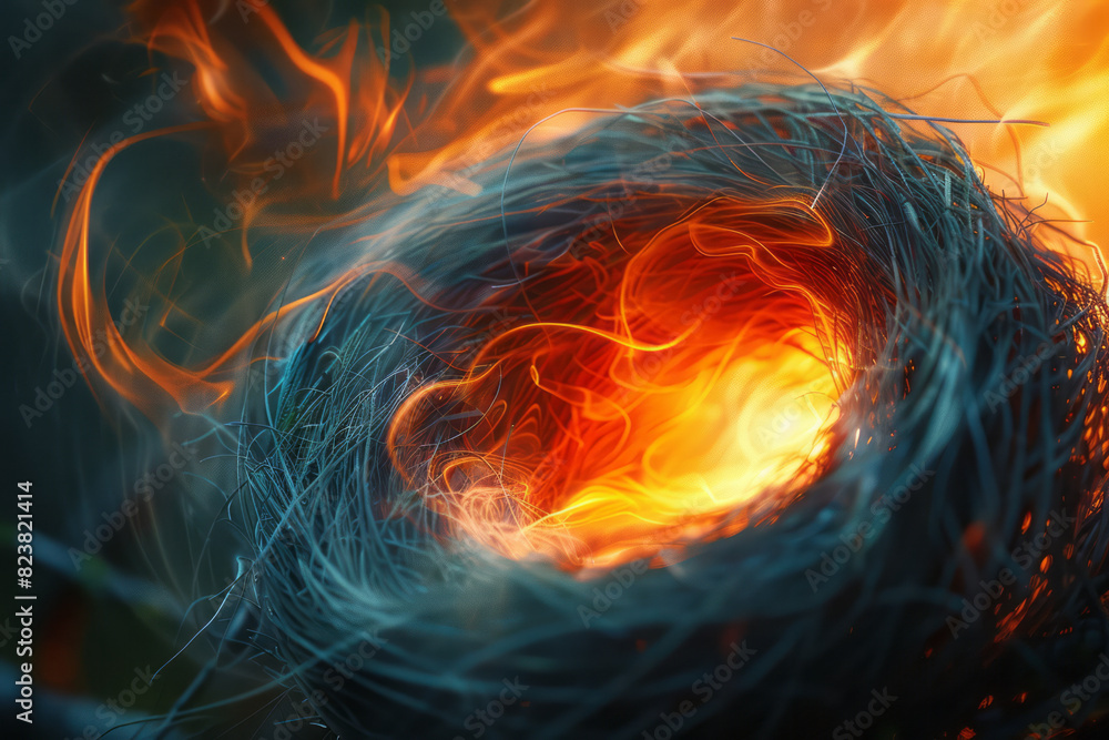 Aufkleber abstract image of a bird's nest surrounded by swirling, vibrant lines of energy, showing the dynamic