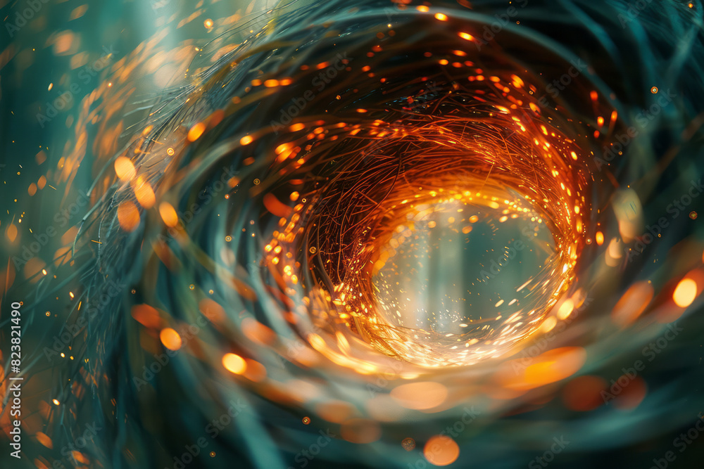Aufkleber abstract image of a bird's nest surrounded by swirling, vibrant lines of energy, showing the dynamic