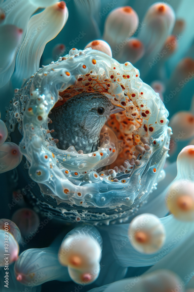 Aufkleber abstract image of a bird's nest forming part of a coral reef, with intricate patterns and bright col