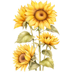 Vibrant illustration of a sunflower bouquet with yellow petals and green leaves, perfect for adding a touch of nature to any design project.