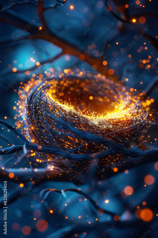 Aufkleber artistic rendering of a nest formed from pulsar beams, emitting rhythmic pulses of light in a cosmic