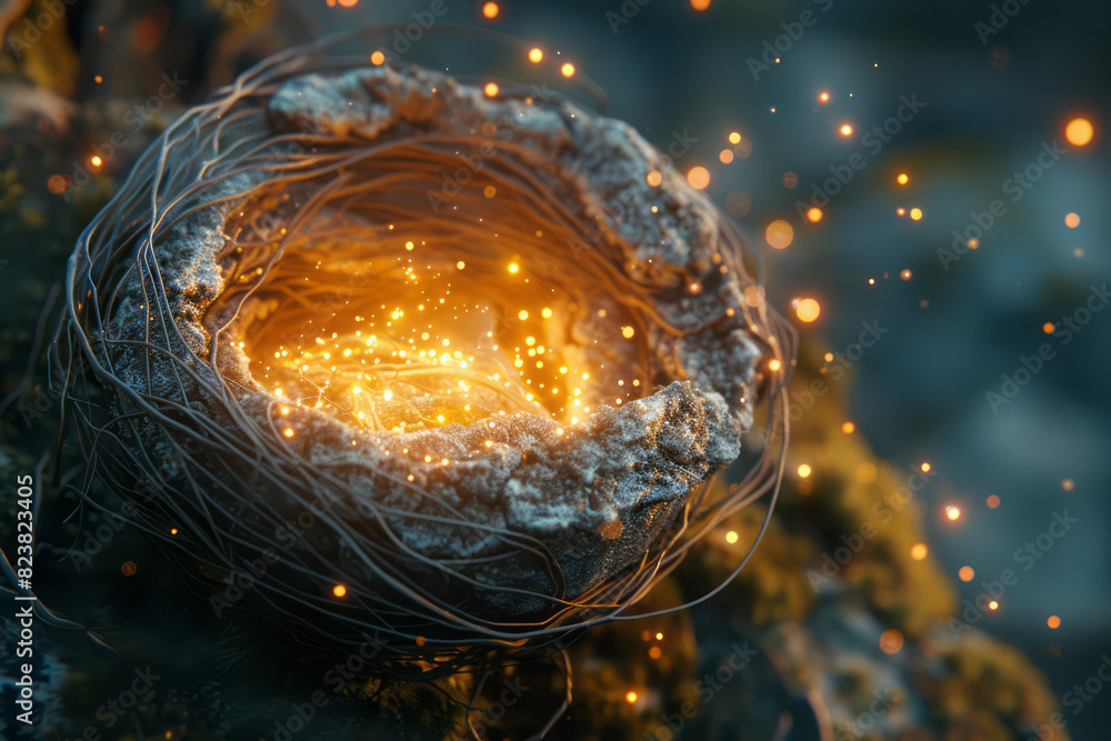 Aufkleber artistic rendering of a nest made from fragments of a supernova, glowing with the remnants of stella