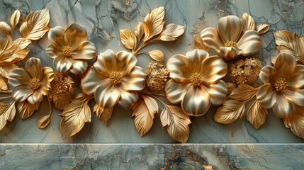 Golden Floral Decorations on Luxe Marble in the Baroque style.
