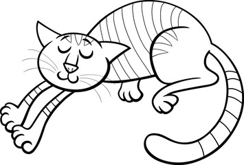 sleeping cartoon cat or kitten animal character coloring page