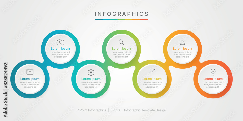 Poster business minimal infographic template. 7 step timeline with options and marketing icons. vector line