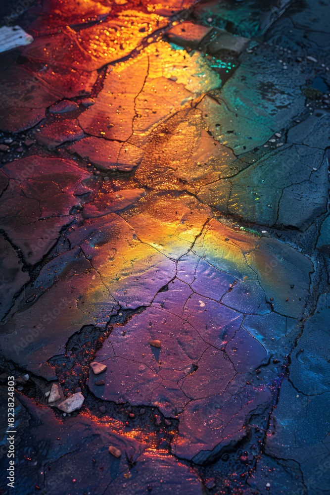 Aufkleber A depiction of a lens creating a circular rainbow on the ground, with the colors blending seamlessly into each other,