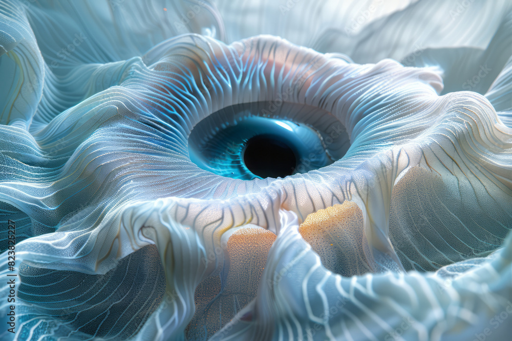 Aufkleber An abstract image of a contact lens deconstructed into layers of polymers, floating amidst delicate light patterns,