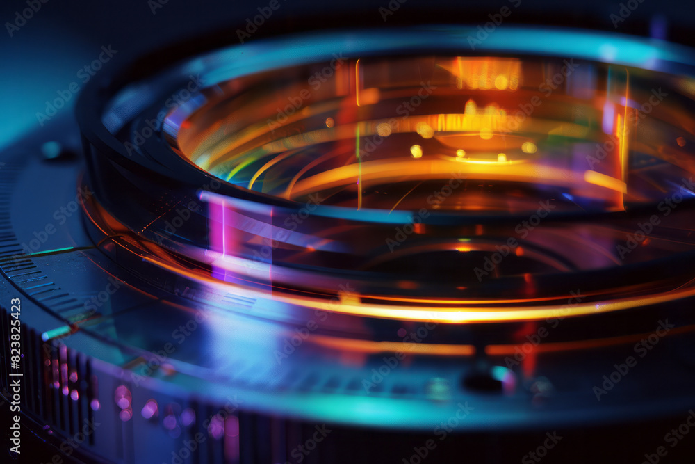 Poster illustration of a microscope objective lens, with its finely polished glass elements separated and g
