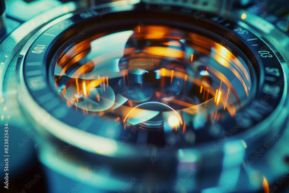 Poster illustration of a microscope objective lens, with its finely polished glass elements separated and g