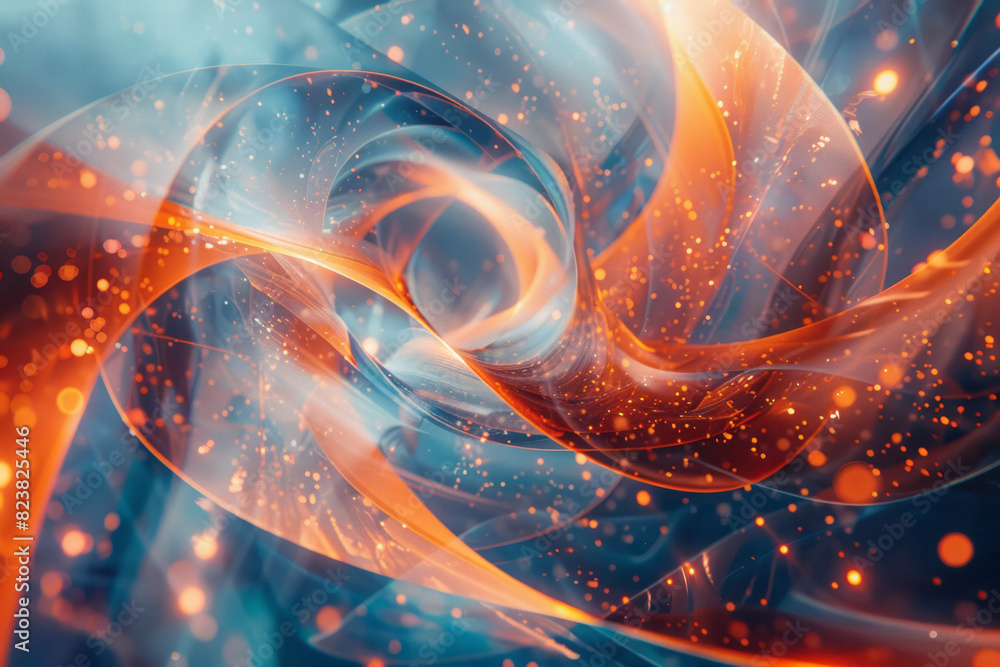 Poster An abstract depiction of a polarizing filter, with its aligned particles and glass layers separated and interacting with polarized light,