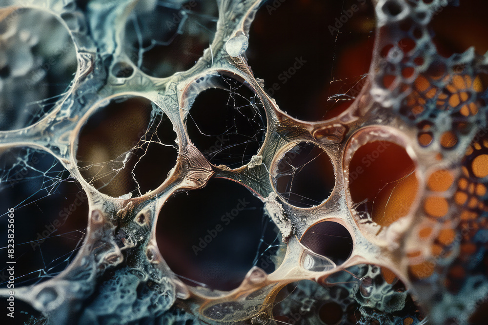 Aufkleber A close-up of a macro lens split into its component parts, each part magnifying intricate textures of nature,