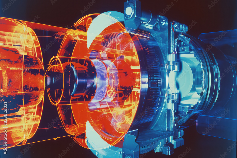 Poster an exploded view of a thermal imaging lens, with its infrared filters and glass elements separated a