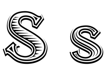 Font tattoo engraving letter S black and white PNG illustration