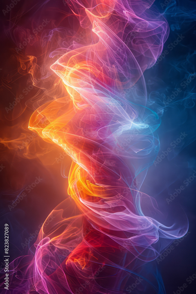 Aufkleber artistic rendering of a lens emitting beams of light that form abstract, flowing ribbons of color,