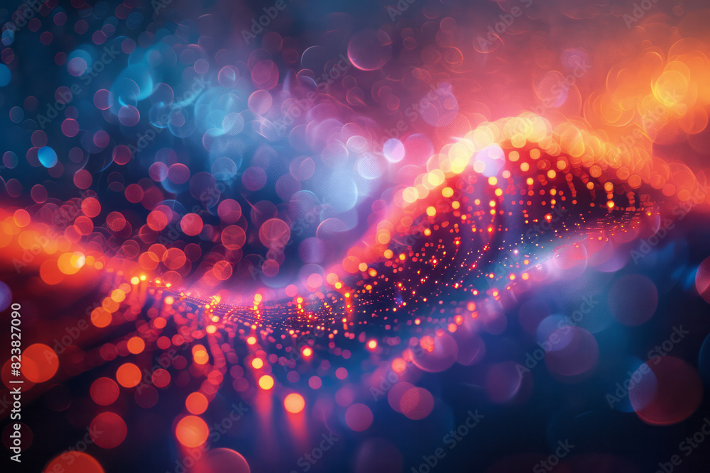 Leinwandbilder abstract depiction of a lens emitting pulses of light that form rhythmic patterns in the air,