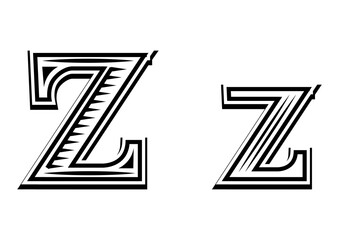 Fototapeta premium Font tattoo engraving letter Z black and white PNG illustration