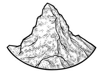 Matterhorn mountain of the Alps sketch engraving PNG illustration. T-shirt apparel print design. Scratch board imitation. Black and white hand drawn image.