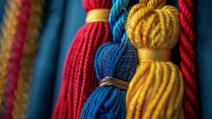 Colorful Yarns Hanging on a Wall