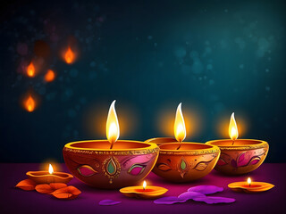 illustration of the Diwali festival of lights tradition Diya oil lamps against a dark background design.