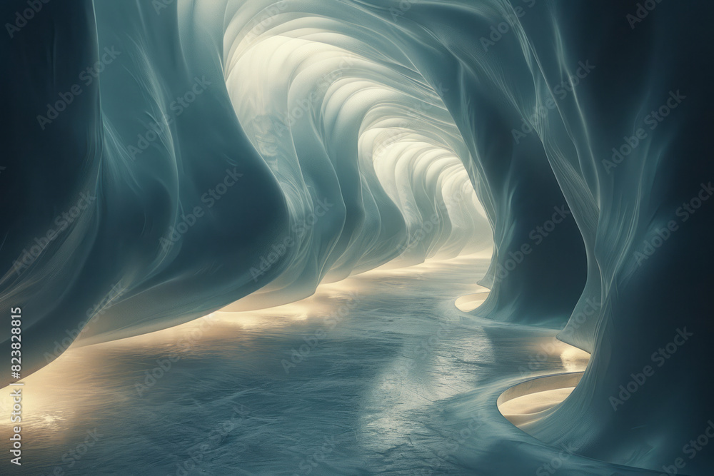 Fototapete scene of a lens emitting waves of light that ripple through space, creating a sense of continuous mo