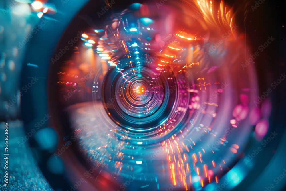 Leinwandbilder Abstract image of a lens surrounded by spirals of light, each spiral twisting and turning in dynamic motion,