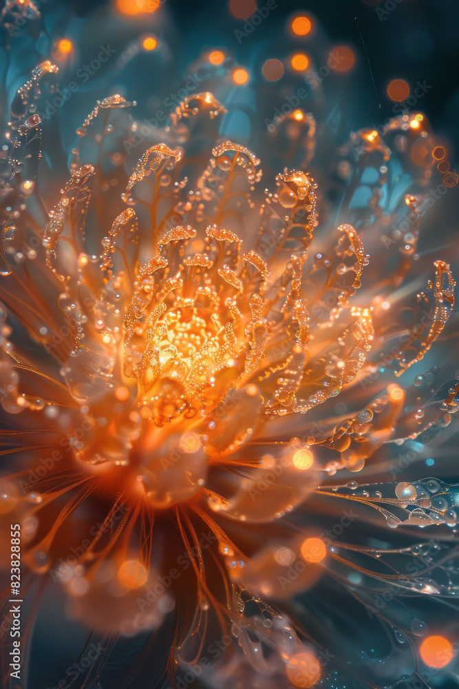 Leinwandbilder artistic depiction of a lens with beams of light forming intricate patterns, each pattern expanding 