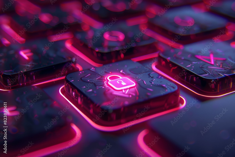Aufkleber glowing padlock key on a digital keyboard, symbolizing advanced cybersecurity measures.