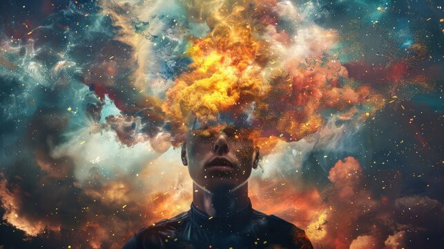 Generative AI illustration of annual collective mind concept art, exploding mind, inner world, dreams, emotions, imagination and creative mind