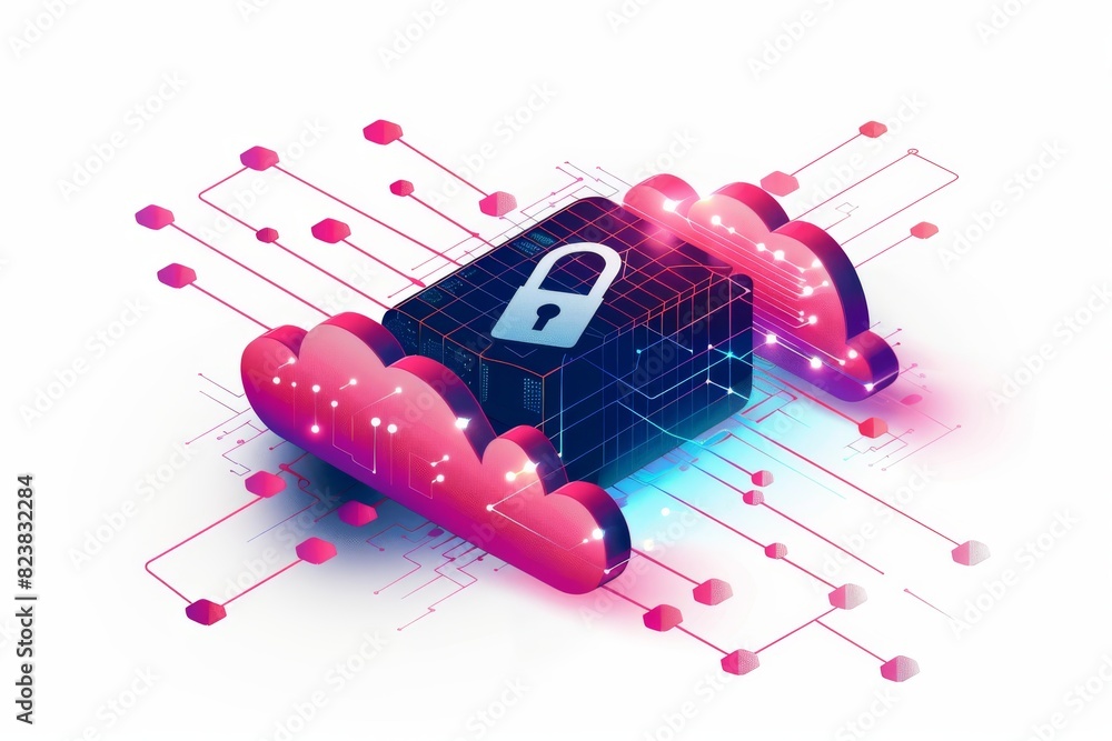 Poster abstract digital cloud with padlock, symbolizing cloud security and data protection.