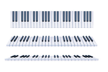 Piano keyboard set. Collection musical instrument row of black and white keys, three types