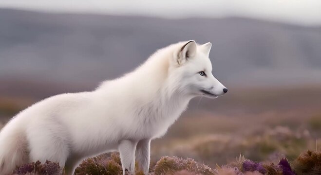 Arctic fox (Vulpes Lagopus) in wilde tundra