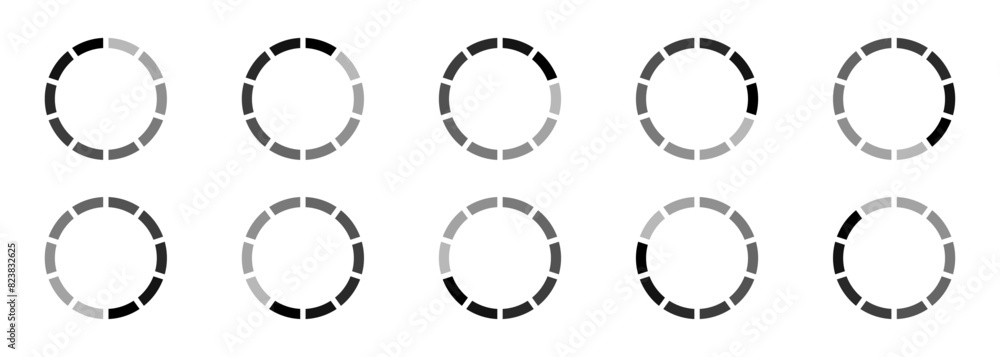 Poster buffering circle set. loading indicator vector icon set. buffer status circle bar symbol. loading pr