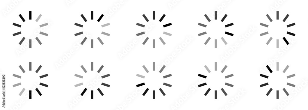 Poster buffering circle set in grey color vector round. loading indicator vector icon set. buffer status ci
