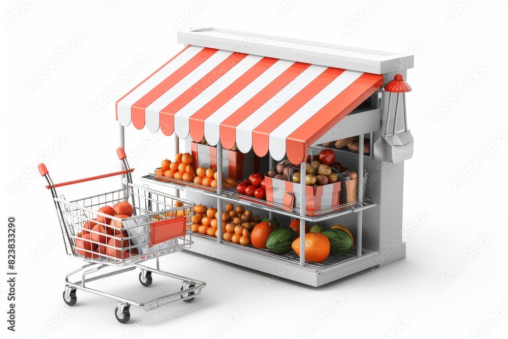 Aufkleber grocery store with a shopping cart and a padlock, symbolizing secure e commerce and data protection.