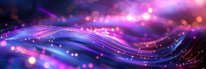 Obraz premium Intricate network of glowing blue and purple blocks in various sizes forms a futuristic backdrop. Pink highlights accentuate details, creating a dynamic composition