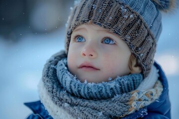 Children in cozy hats playing in winter wonderland