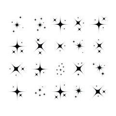  Set of twinkling star icons. Shining star icons, abstract sparkle black silhouettes. Twinkling stars. Set of sparkles star icons on white background. 