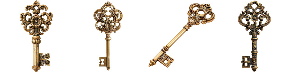 golden ornate key - premium pen tool   On A Clean White Background Soft Watercolour Transparent Background